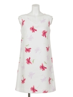 シャドーフラワー柄Aラインワンピース/ブルー