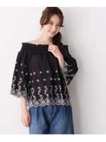 スカラップ刺繍オフショルブラウス/ブラック(019)