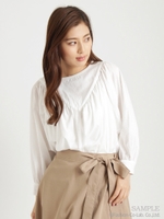 ピマコットンローンギャザーブラウス/ブラック