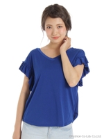機能素材袖ギャザーTシャツ/ブルー