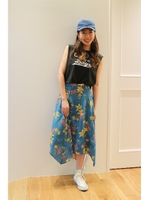 落書き花柄イレヘムＳＫ/グリーン×ピンク花柄1(141)