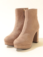 【ショートブーツ】スエードプラットフォームブーツ/ボルドー