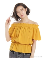 オフショルフレアブラウス/マスタード