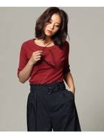 〔洗える〕テレコクルーネックカットソー/ワインレッド(063)