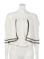 パイピングフリルオフショルトップ/ホワイト