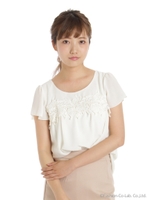 胸元レースジョーゼットブラウス/オフホワイト