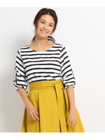 袖タックボーダーカットソー/ブルー(392)