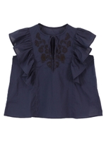 刺繍入りフリルブラウス/ネイビー