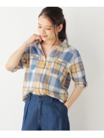 スキッパーシャーリング七分袖シャツ/ネイビー(393)