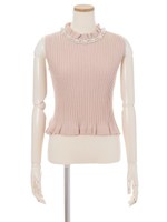 ノースリーブリブビジュニットTOPS/ピンク