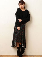 レトロフラワーギャザースカート/ブラック