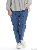 デニムライク裏毛ランダムドット刺繍パンツ/ネイビー
