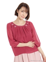 フラワービジュー7分袖BL/チャ