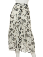 大花柄裾切り替えフリルSK/柄RED