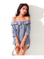 【chilleanap】ストライプオフショルブラウス/NVY