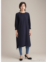 キャリコクラシコ裾アシンメトリーロングブラウス/ネイビー