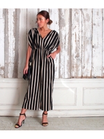 【LATINA】ウエストリボンシャーリングスリーブオールインワン/BK