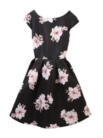 【ワンピース】大花柄フィット＆フレアワンピース/サックスブルー