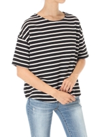 【AZUL by moussy】バックレース切替半袖プルオーバー/柄BLK