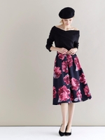 グログランビッグフラワーフレアースカート/ベージュ柄