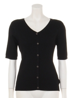 Vネックカーデ風前後2wayリブニットプルオーバー/パープル