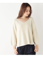 【洗える】アゼＶネックニットプルオーバー/キャメル(041)