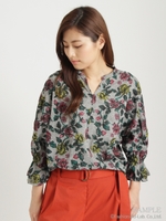 つたバラプリントリップル加工ドルマンカットソー/ベージュ