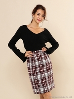 ツィードタイトミニスカート/レッド