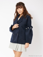 パール付ボリューム袖コート/ネイビー