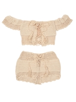 オフショルダークロシェ×ショートパンツ/水着/ベージュ