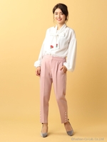 パール釦アップテーパードパンツ/ピンク