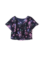 落書き花柄ドロップブラウス/ネイビー×ピンク花柄1(121)