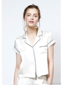 シルクパジャマ半袖トップス/WHITE