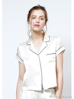 シルクパジャマ半袖トップス/WHITE
