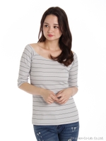 ボーダーオフショルダーカットソー/ベージュ