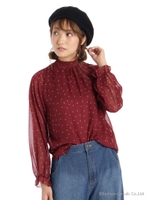 水玉プチハイネックブラウス/ワイン