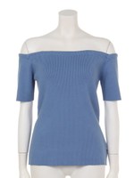 【Ca】オフショルハーフスリーブリブニット/ブルー