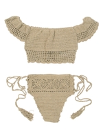 オフショルダークロシェビキニ/水着/ベージュ