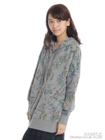 ゴブランフラワープリント裏毛パーカー/ブラック