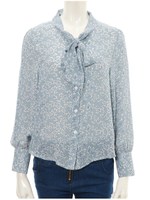 フロントリボンリーフブラウス/ブルー