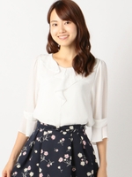 袖リボンラッフルブラウス/クロ