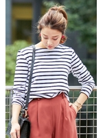 度詰めボーダーカットソー/オフ×ブラック1(031)