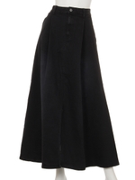 タックデニムワイドスカート/ブラック