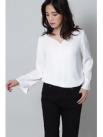 ダブルサテンストレッチブラウス/キャメル5(045)