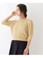 透かし編みパールニット/ライトベージュ(051)