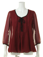 シフォンピンタック配色リボンBL