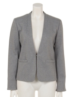 ストレッチシャンブレーカラーレスジャケット/ネイビー