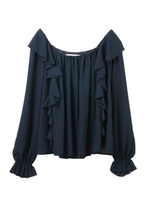 【ブラウス】シフォンフリルブラウス/ネイビー