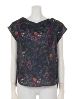 ガーベラ柄ノースリブラウス/ネイビー