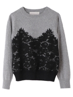 【プルオーバー】アンゴラ混ベアレース切替プルオーバー/クリームイエロー